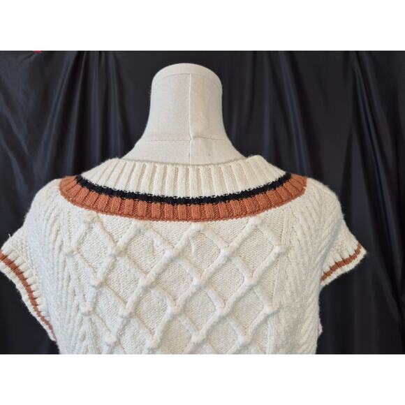 Anthropologie Maeve Willa Cable Knit Sweater Vest XS Cream Striped - Picture 7 of 9